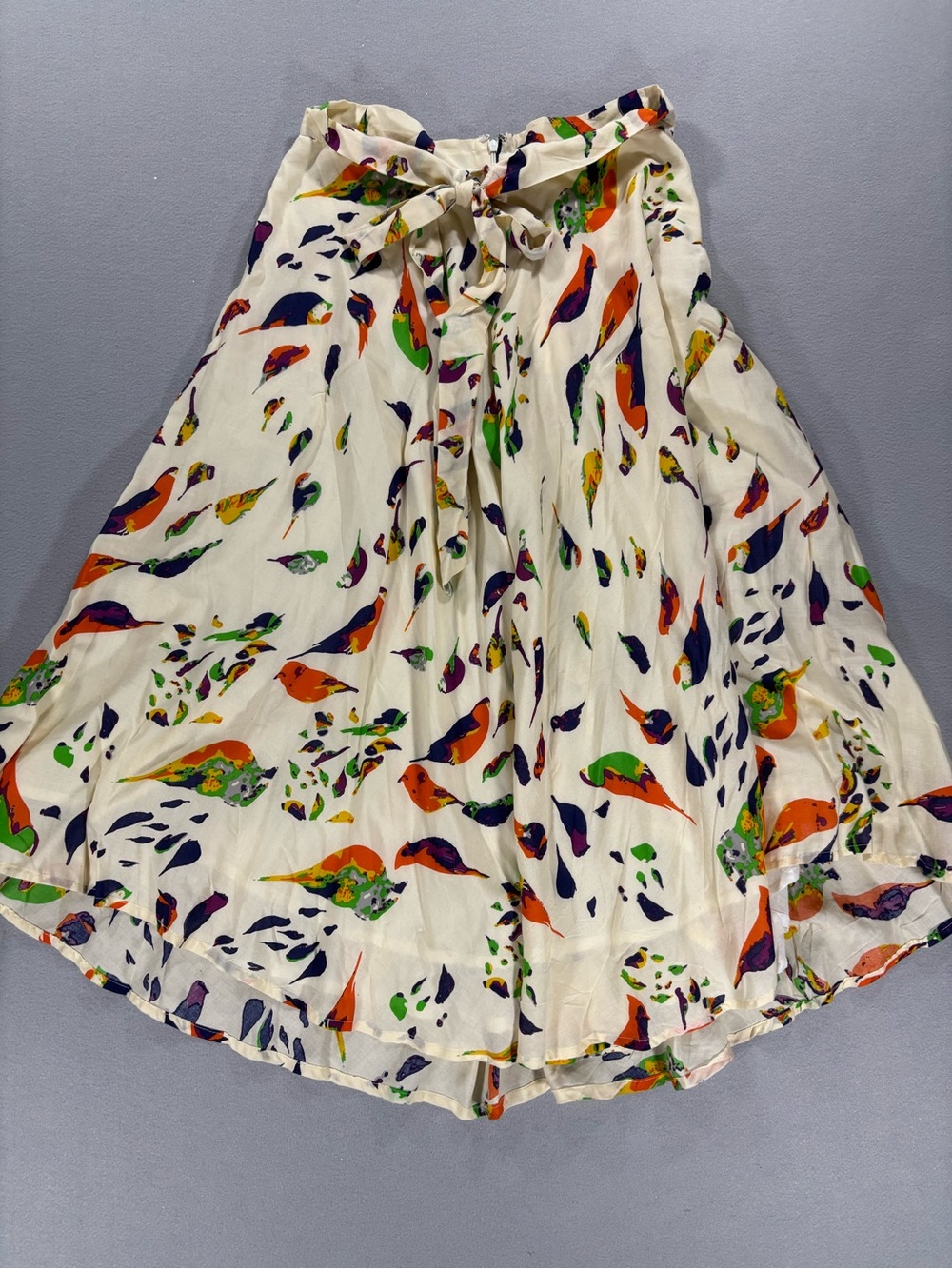 Anthropologie porridge Cream Floral Midi Skirt with Multicolor Print birds S - Picture 4 of 11